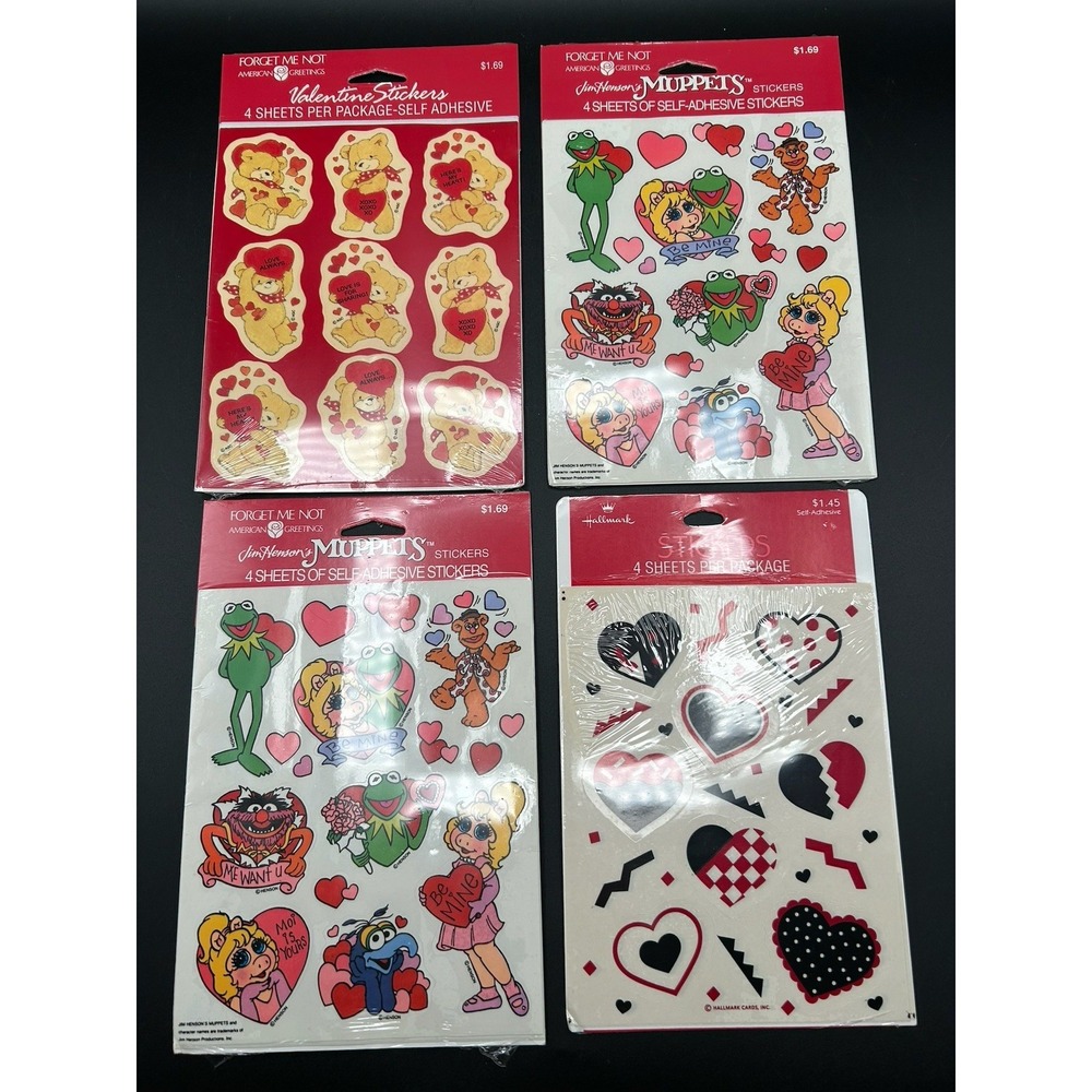 VTG Valentine Sticker Lot Hallmark American Greetings Muppets Sealed 4 Packs NOS